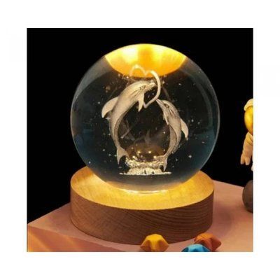 Декоративна кришталева куля 3D нічник Crystal Ball "Дельфін" на підставці з USB 2392220605 фото