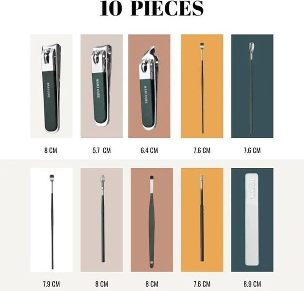 Маникюрно-педикюрный набор Nail Clipper Set 10 в 1, зеленый 2926014663 фото