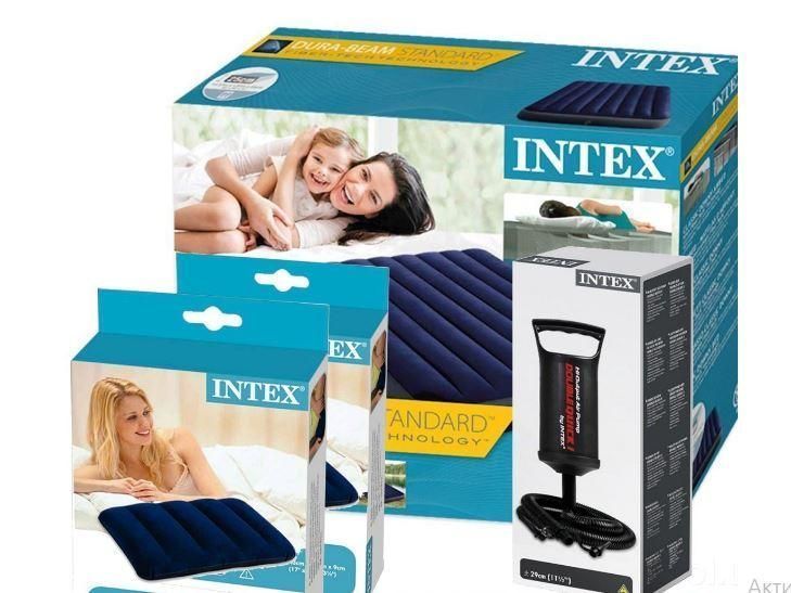 Матрас надувной Intex с подушками и ручным насосом 152-203-25 см 1793181532 фото